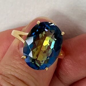 Blue Quartz 14K Yellow Gold over S925, size 7. NWOT